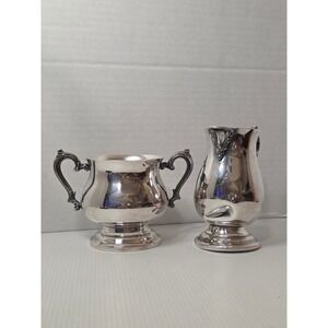Wm Rogers Silverplate Creamer Sugar Set 903B Vintage Tea Service Polished Silver